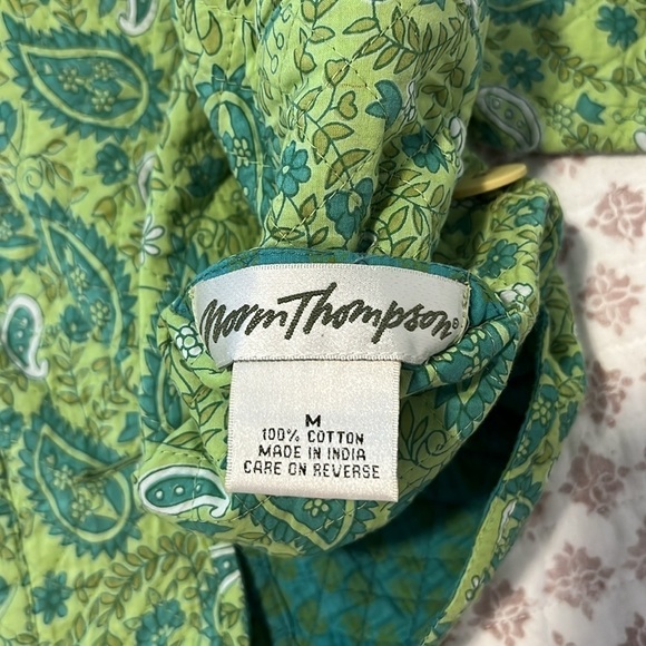 Vintage Quilted Reversible Norm Thompson Green Teal Paisley Print Cotton Jacket - Picture 5 of 16